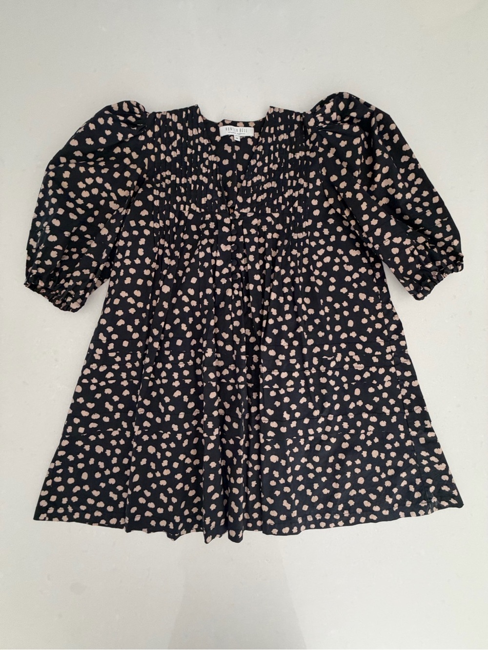 Hunter Bell Black & Tan Spot Puff-Sleeve Dress
